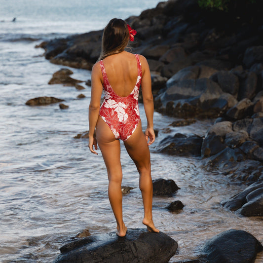 Red Hibiscus One-Piece Swimsuit - Solshine and Co