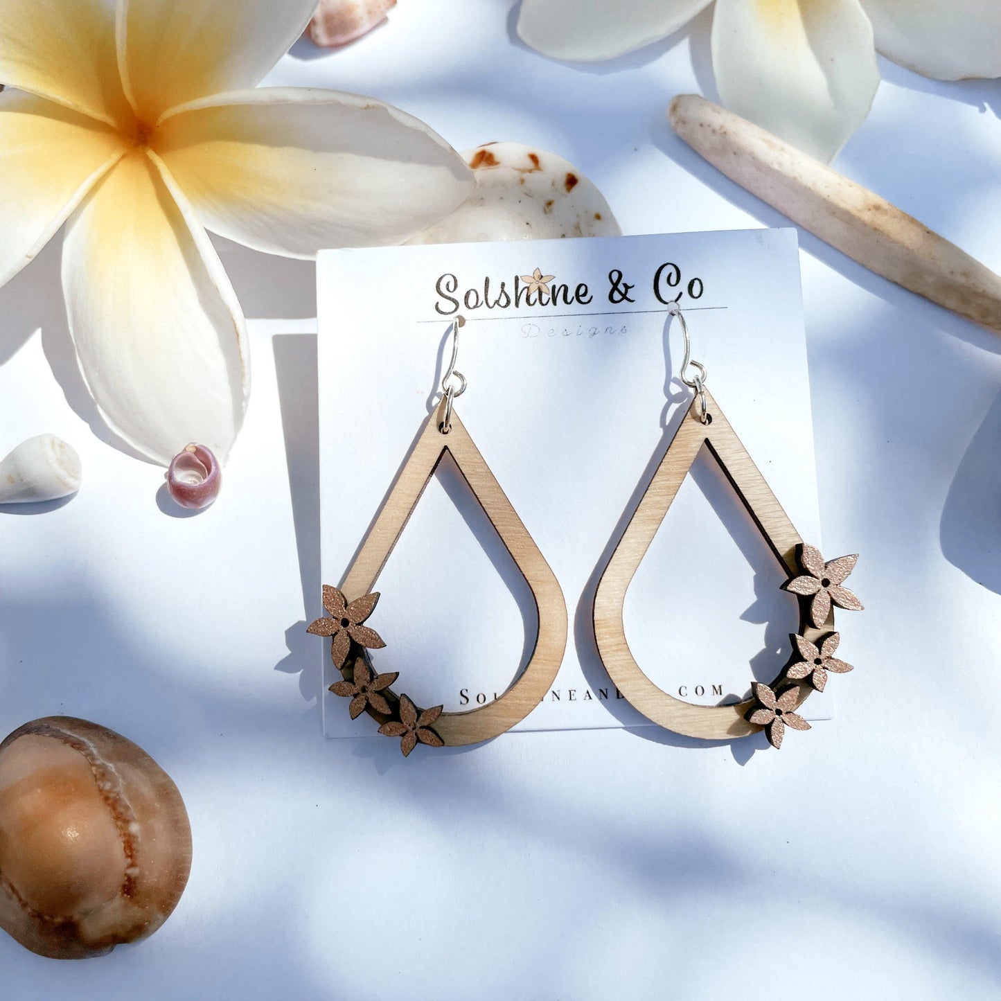 Ash Wood Drops With Hand Painted Lei - Solshine and Co