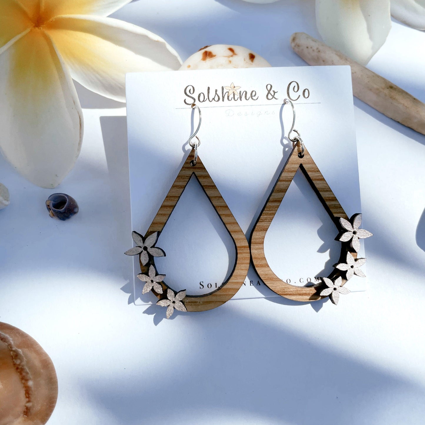 Ash Wood Drops With Hand Painted Lei - Solshine and Co