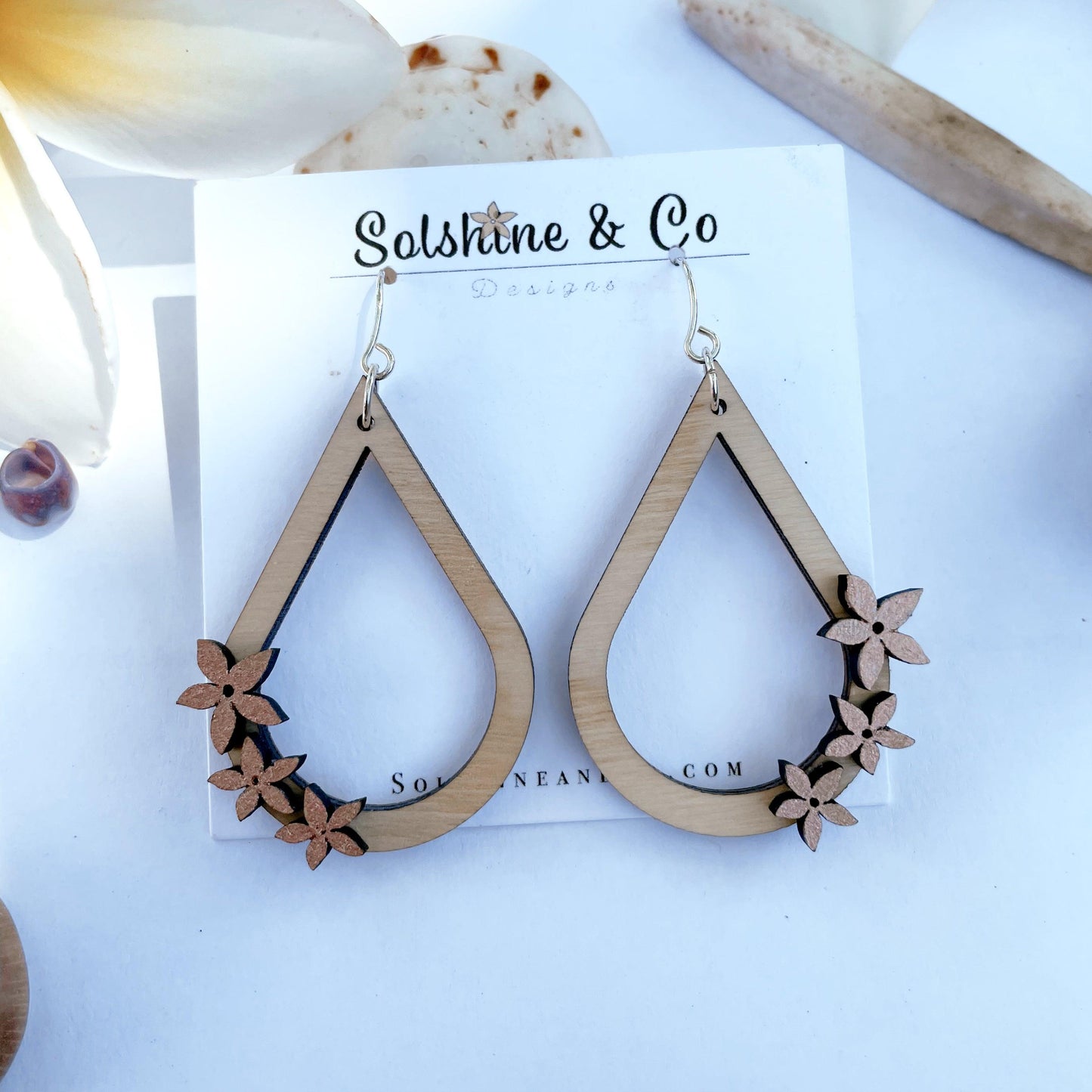Ash Wood Drops With Hand Painted Lei - Solshine and Co