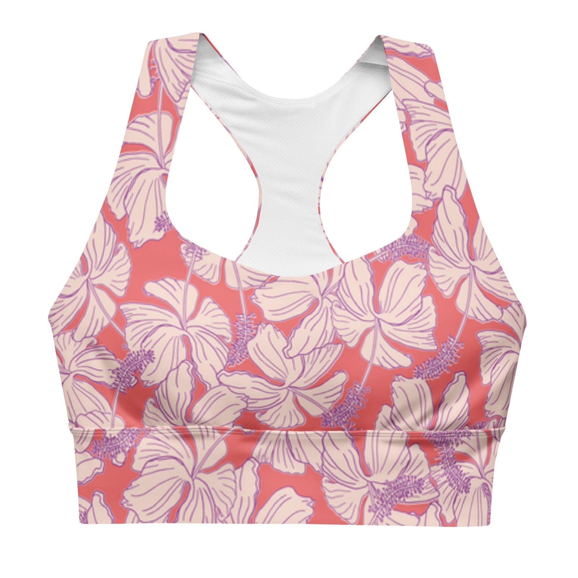 Vintage Hibiscus in Pink/ Purple Sports Bra - Solshine and Co