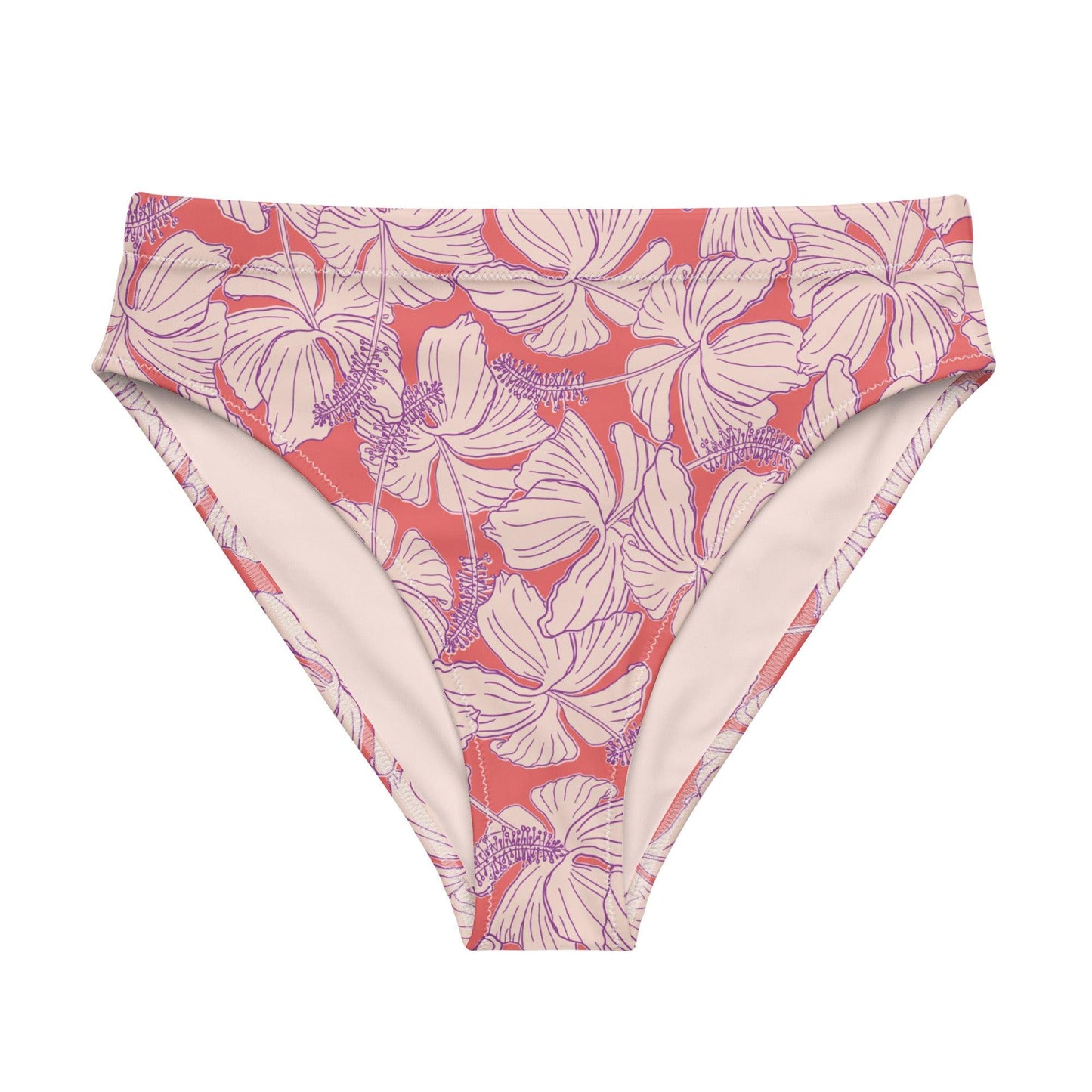Vintage Hibiscus in Pink/ Purple High Waisted Bikini Bottom - Solshine and Co