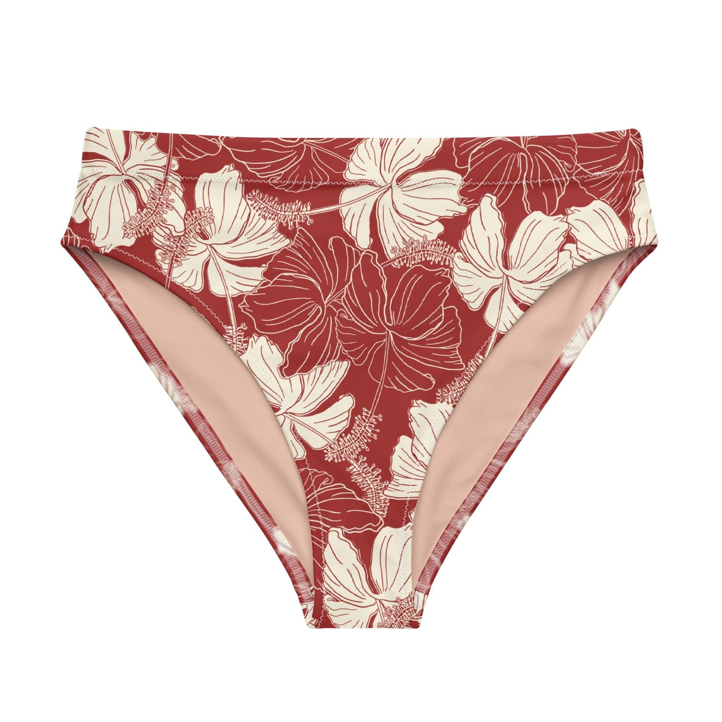 Red Hibiscus High Waisted Bikini Bottom - Solshine and Co