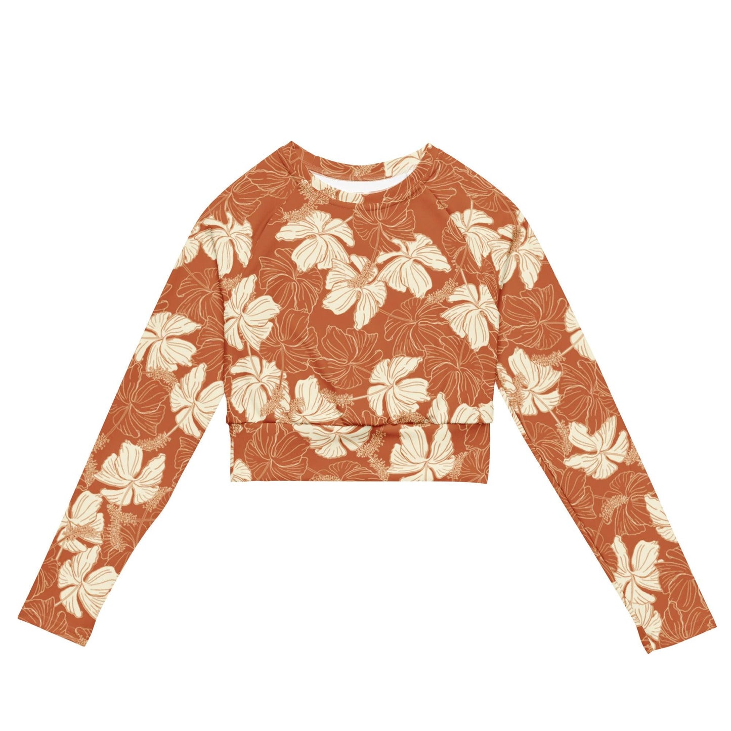 Orange Hibiscus Long Sleeved Crop Top Rash Guard - Solshine and Co