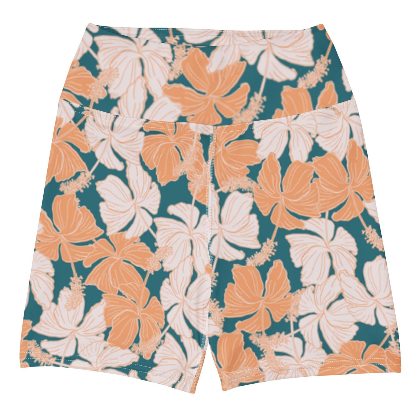 Vintage Hibiscus in Coral/Turquoise High Waisted Shorts - Solshine and Co