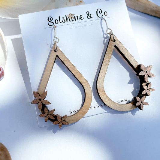 Ash Wood Drops With Hand Painted Lei - Solshine and Co